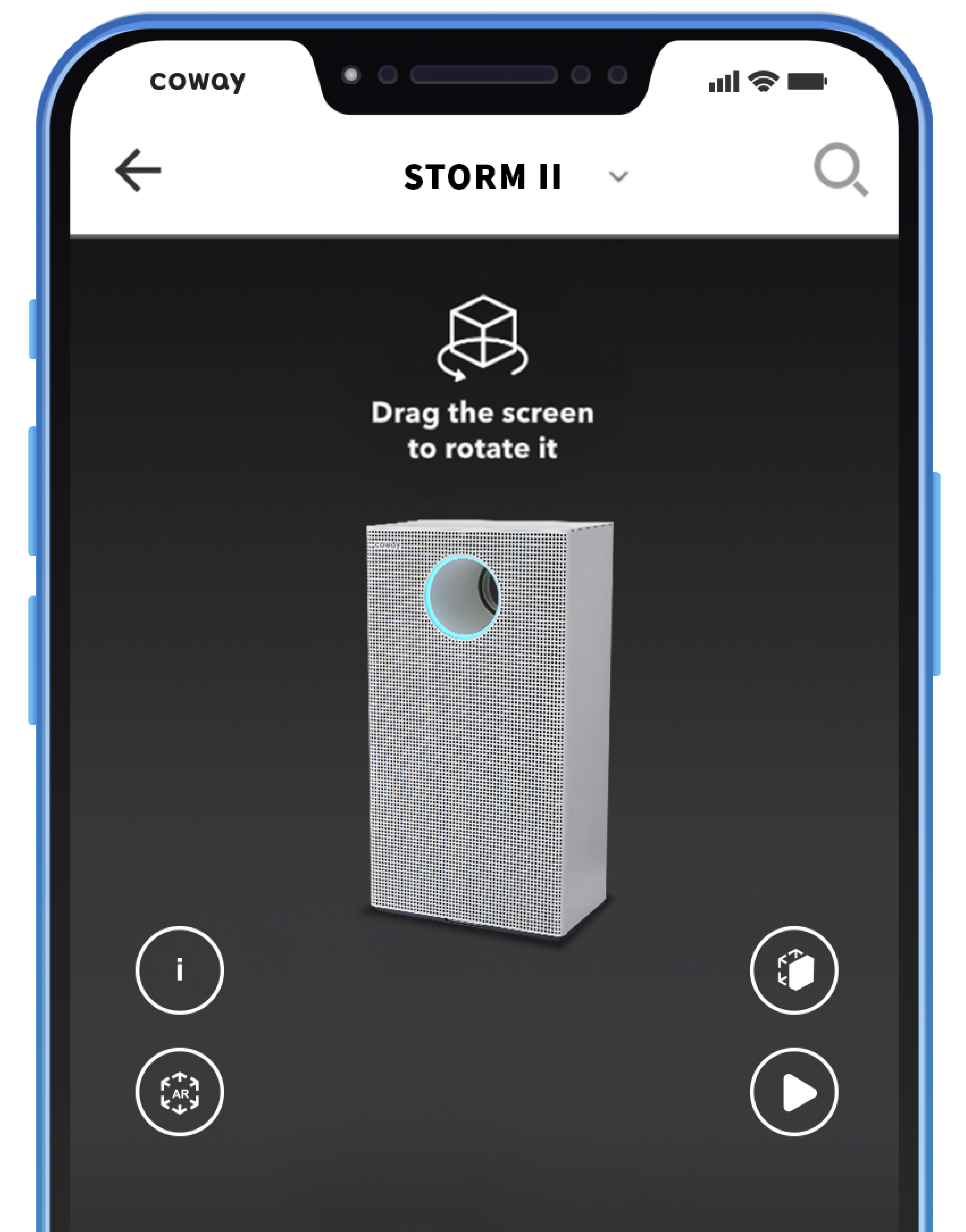 A Screenshot Of The Coway AR App On A Mobile Phone - Coway Storm II