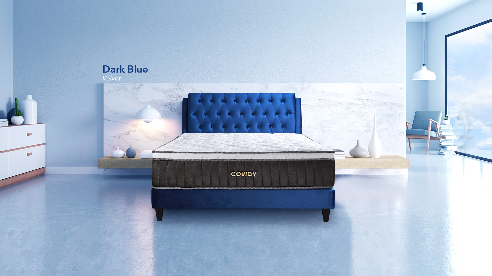 Coway Prime II Series Premium Mattress With Dark Blue Bed Frame