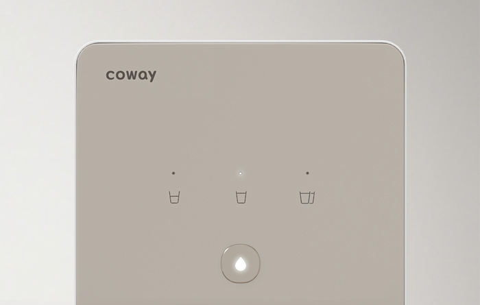 Front View Home Water Purifier Touch Panel Being Activated For To Dispense Water With A Volume Of 500ml - Coway Cinnamon