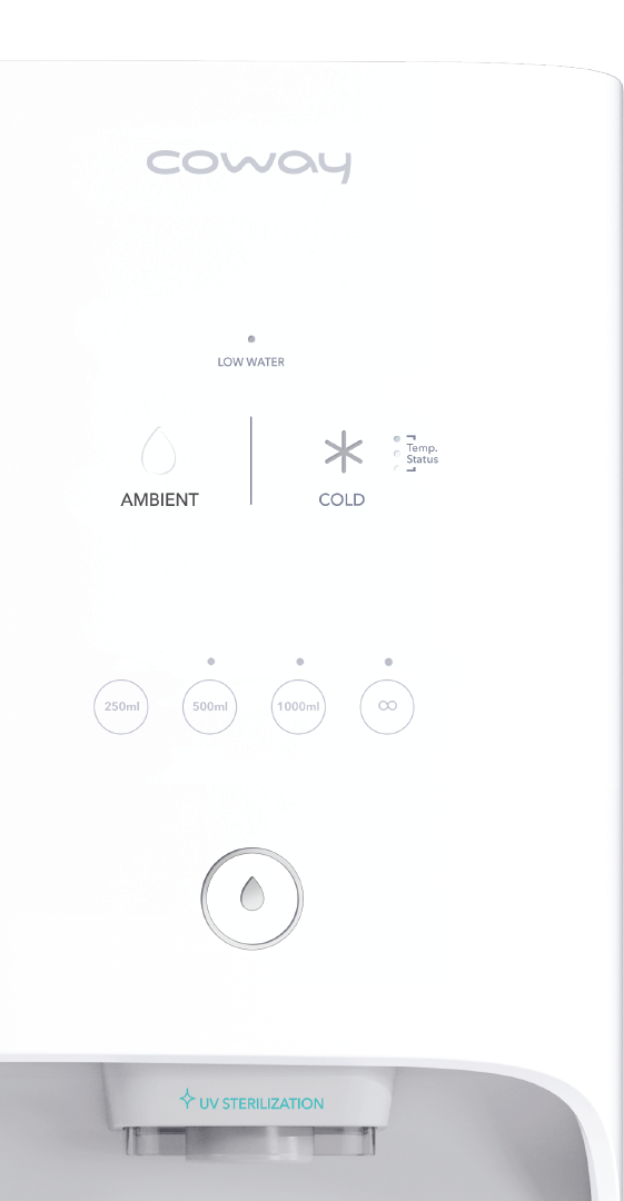 Coway Ombak Water Purifier Right Dashboard - Preset Water Volume and Cold Purified Water Extraction Buttons